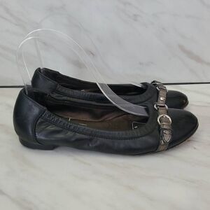 AGL Flats Women's 10 US 40 EU Black Ballet Cap Toe Buckle Patent Leather Slip-On